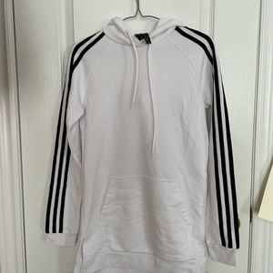 Adidas long women’s hoodie. White with black accents. Size XXS.